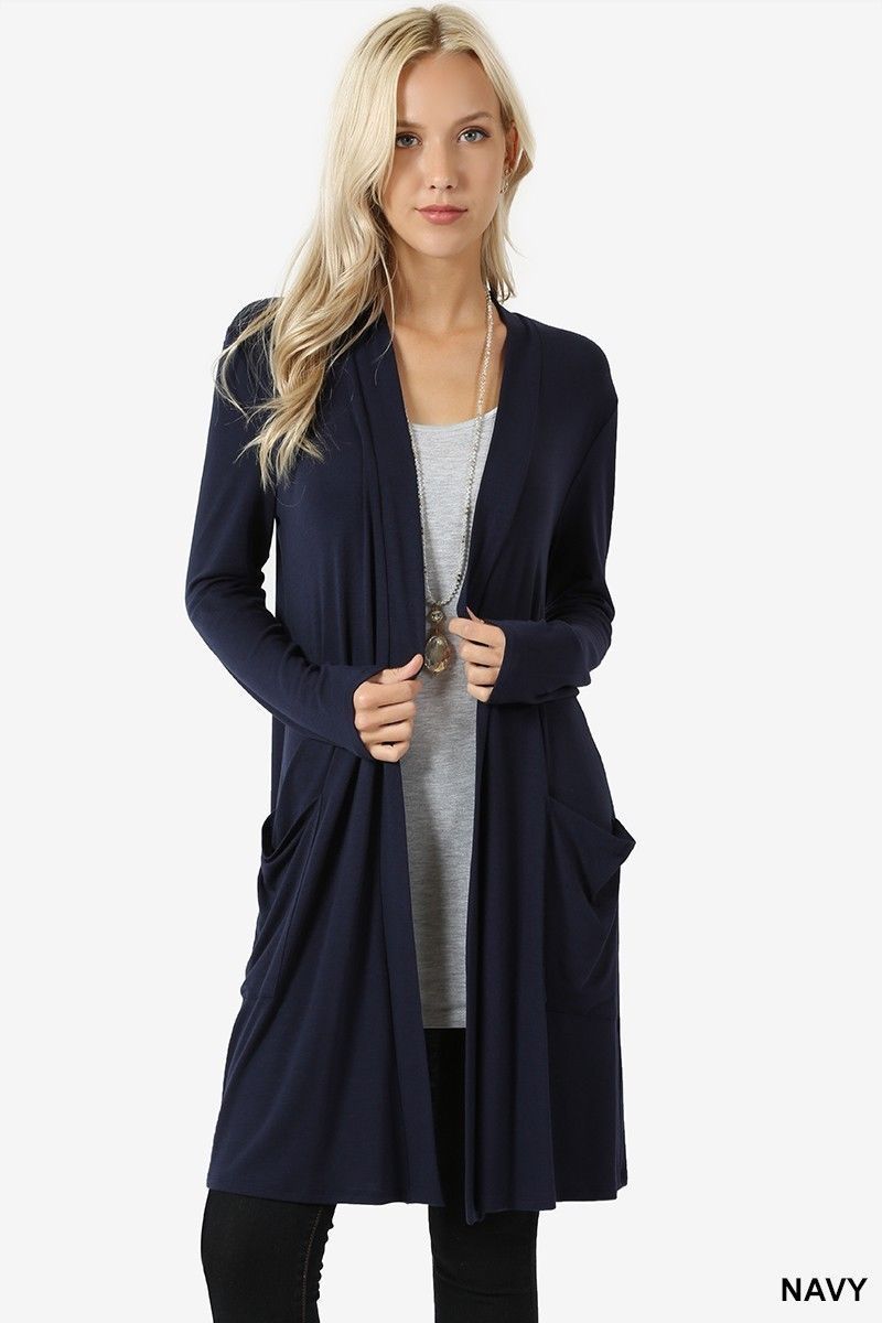 Langärmelige mittellange Strickjacke für Frauen