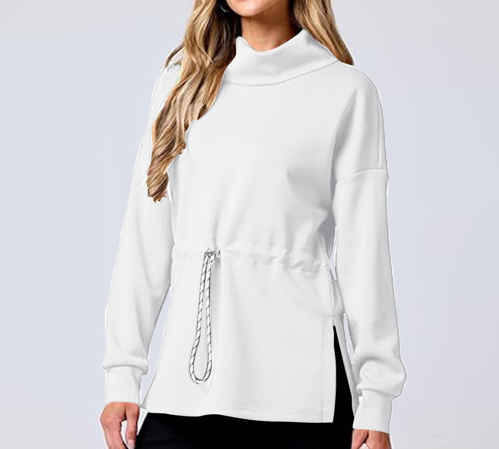 Damen Pullover mit Tunnelzug und enger Taille