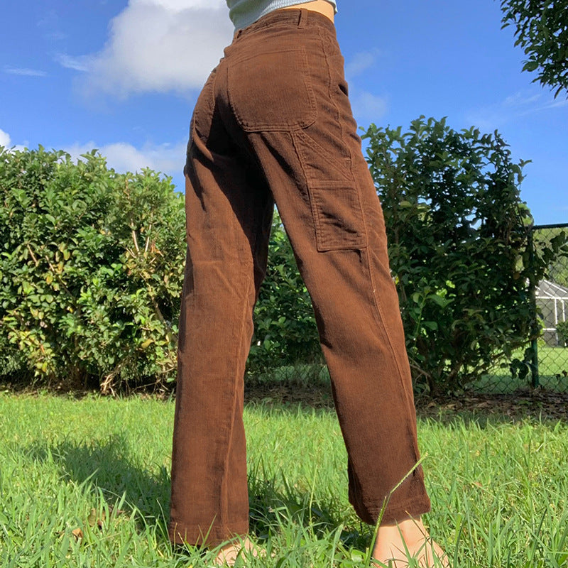 Retro Braune Hose mit hoher Taille