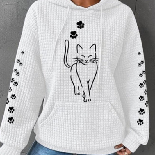 Frauen Langarm Katze gedruckt Sweatshirt