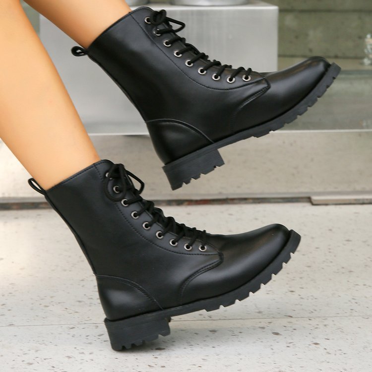 Schwarzes Leder Damen Stiefel