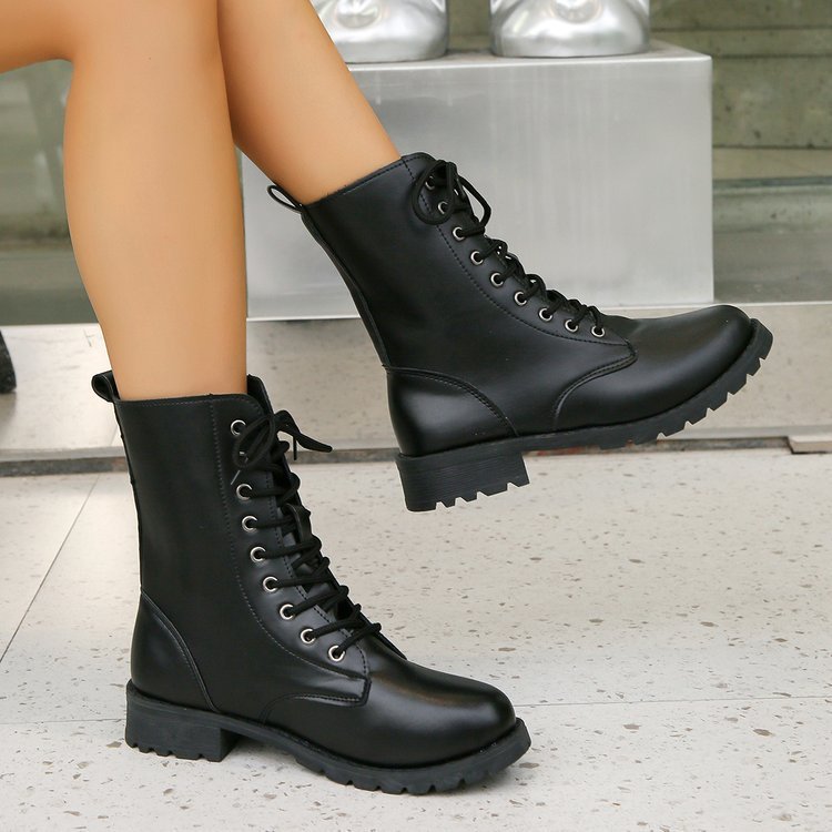 Schwarzes Leder Damen Stiefel