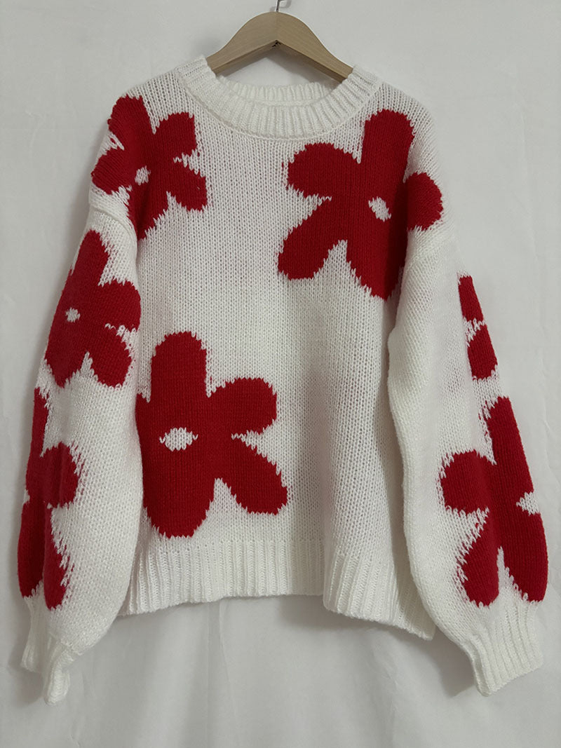 Neu Gestrickte elegante Blume Pullover