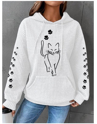 Frauen Langarm Katze gedruckt Sweatshirt