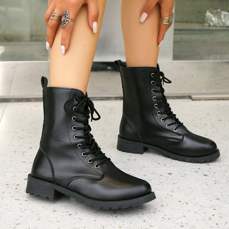 Schwarzes Leder Damen Stiefel