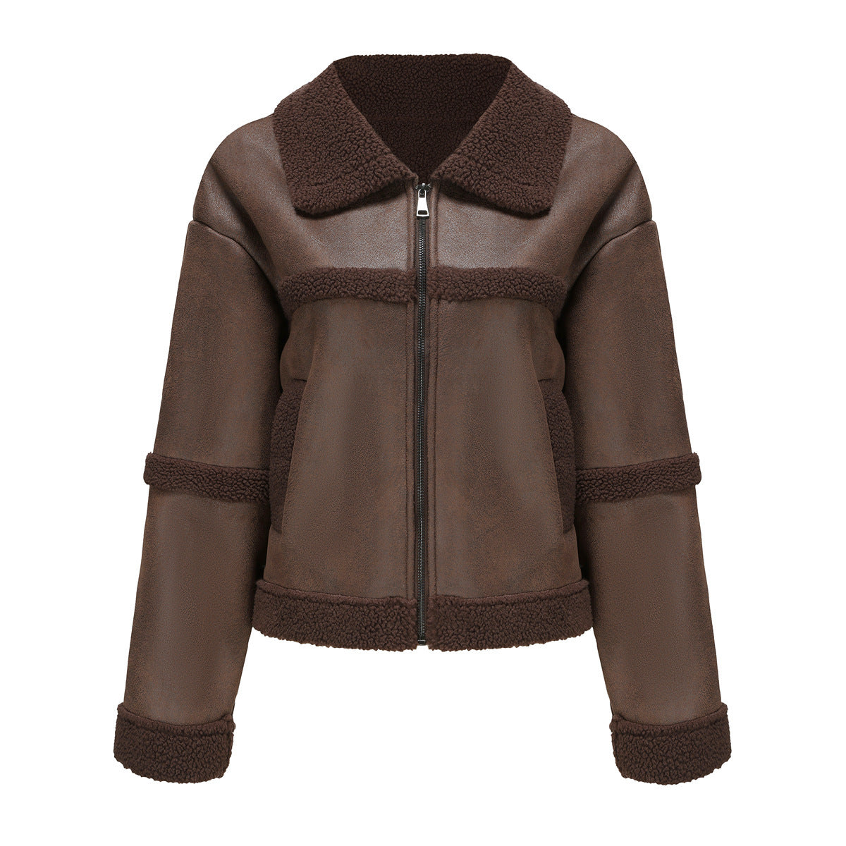 Damen Modische Warme Lederjacke