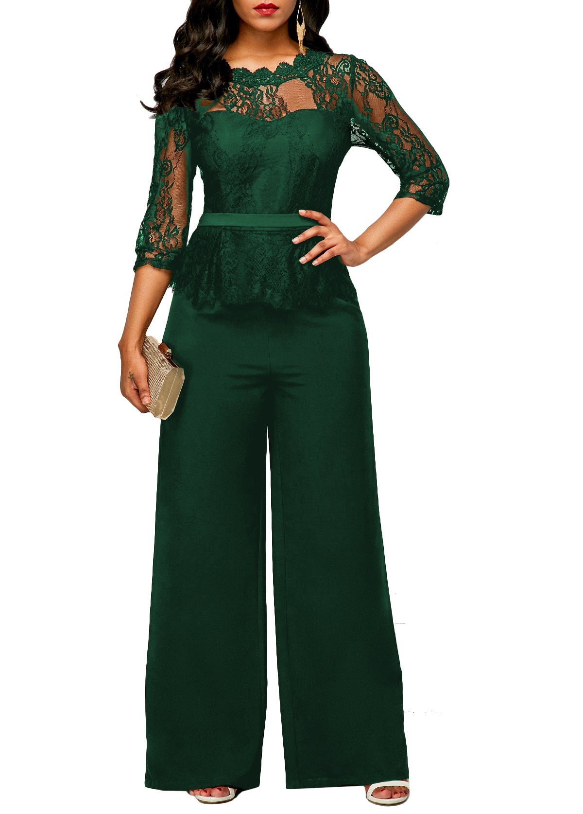 Damen gerader Jumpsuit mit hoher Taille und Spitze