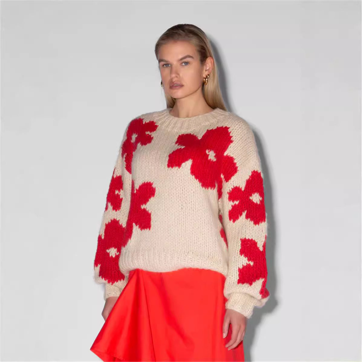 Neu Gestrickte elegante Blume Pullover