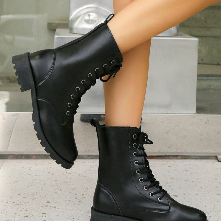 Schwarzes Leder Damen Stiefel