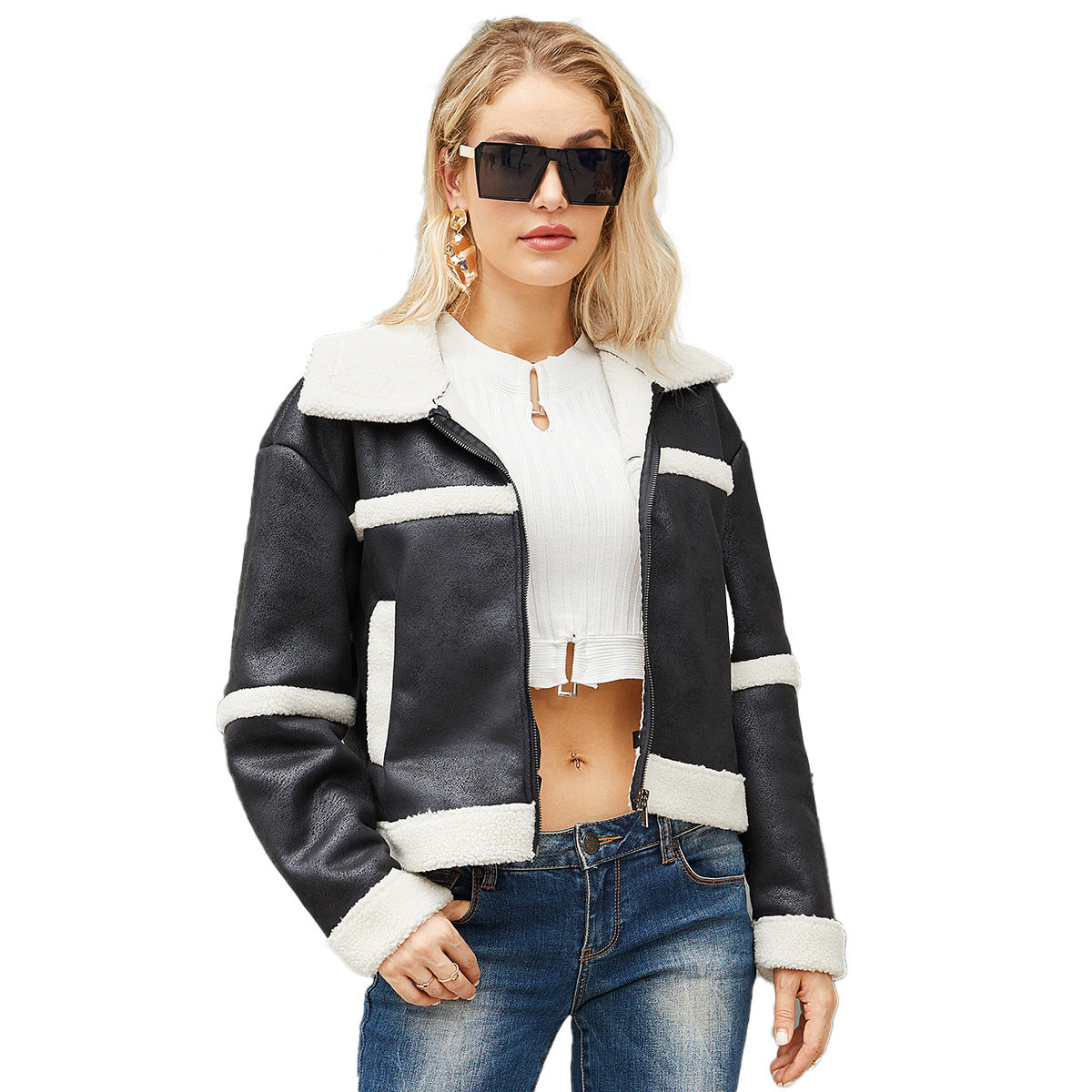 Damen Modische Warme Lederjacke