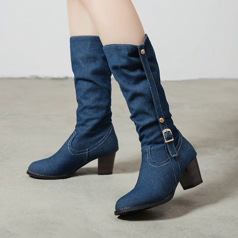 Denim Frauen hohe Stiefel