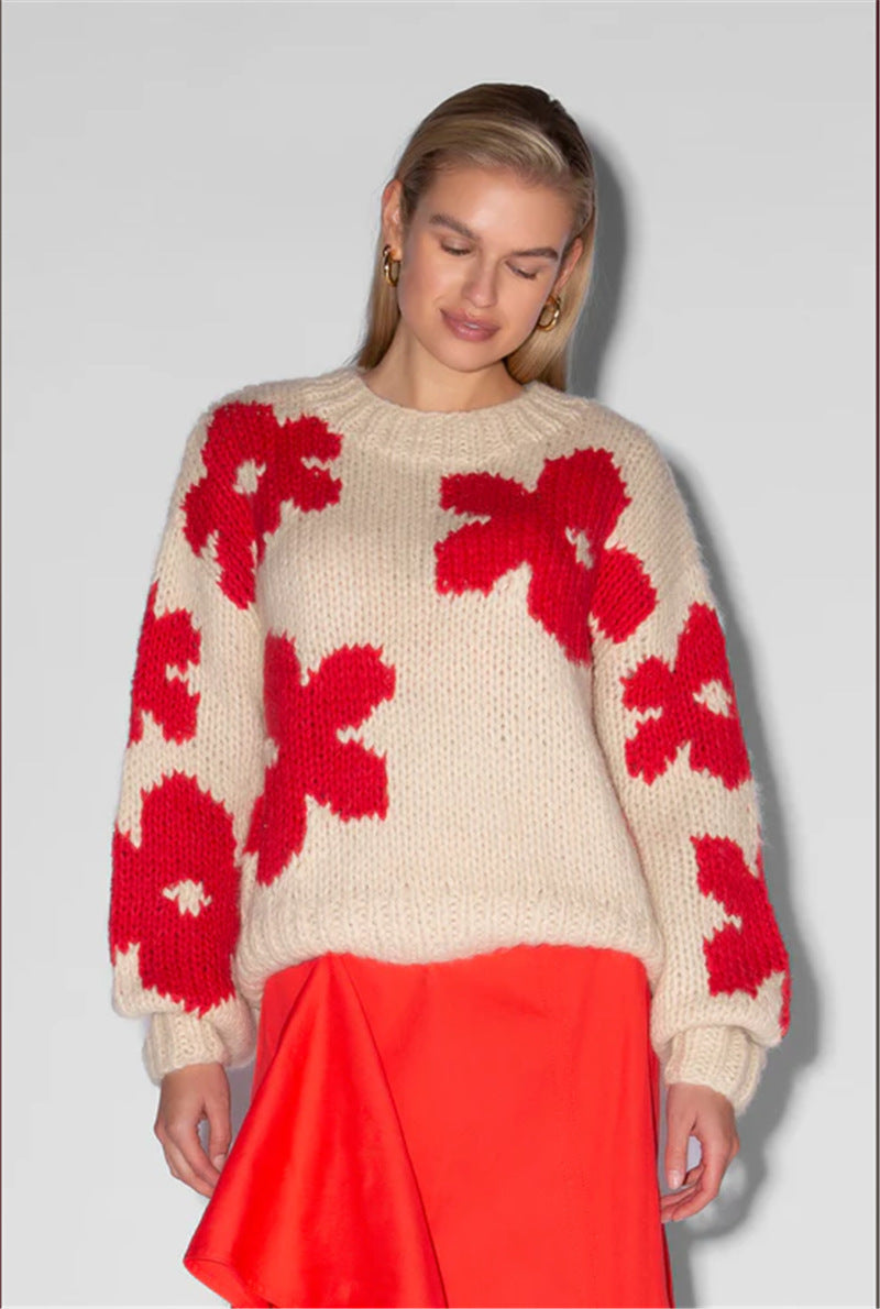 Neu Gestrickte elegante Blume Pullover