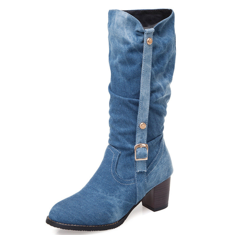 Denim Frauen hohe Stiefel