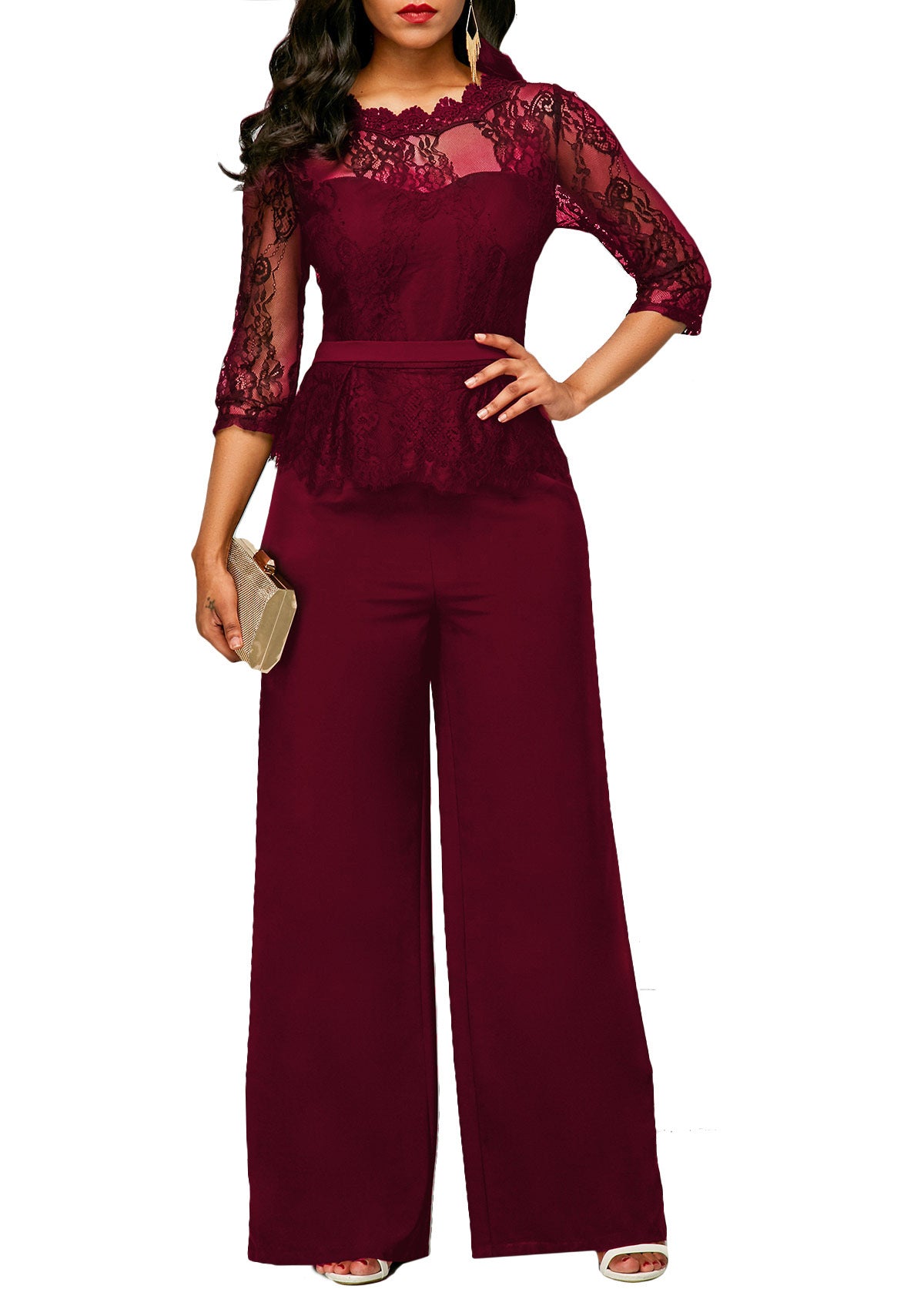 Damen gerader Jumpsuit mit hoher Taille und Spitze