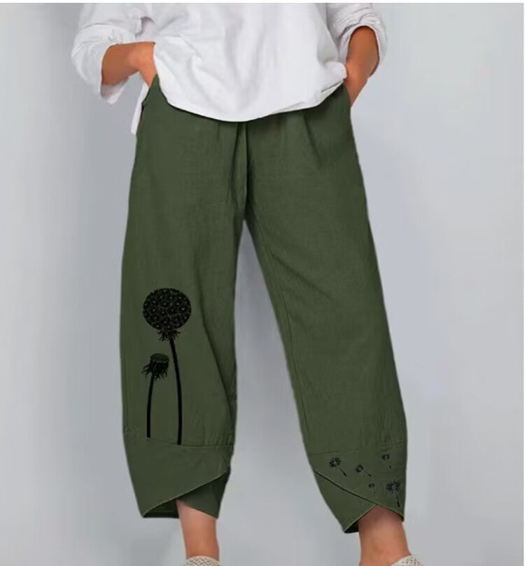 Damen Baumwolle und Leinen High Waist Cropped Pants