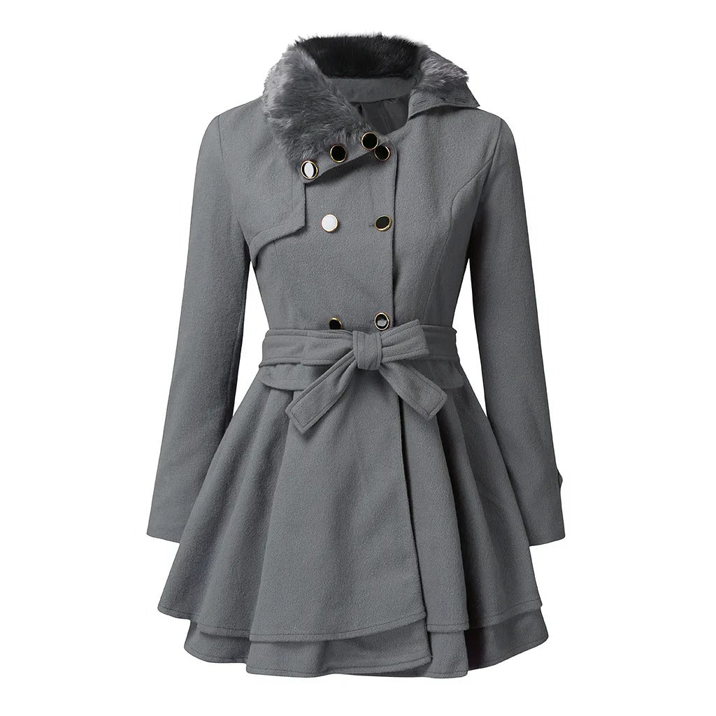 Paula™ eleganter Trenchcoat mit veganem Fell